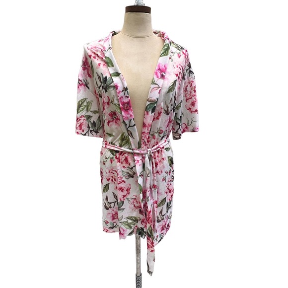Show Me Your Mumu Floral Brie Robe Kimono Style Pink White OS - Picture 3 of 16